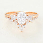 Oval Moissanite Three Stones Bridal Ring Set
